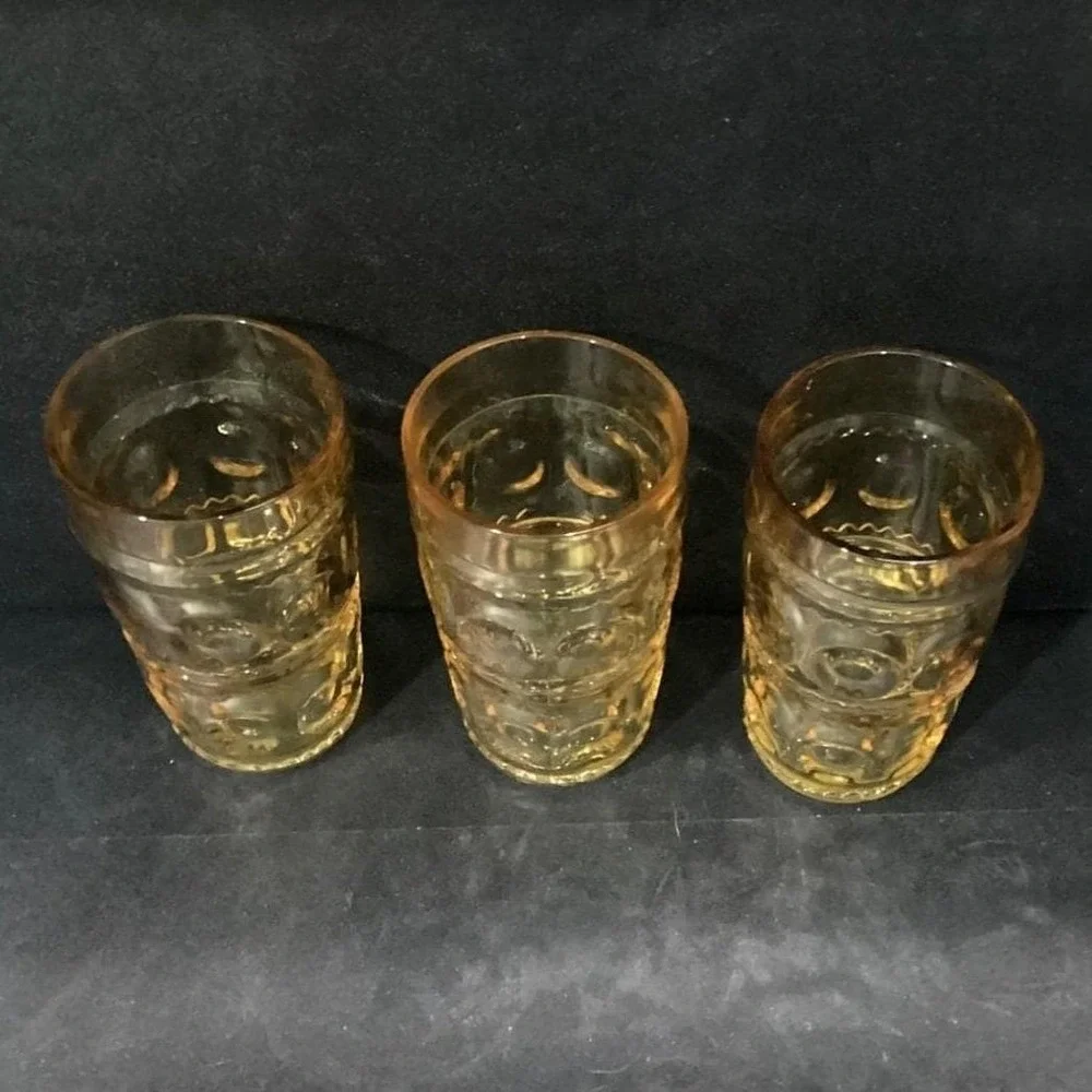 Colony Glass Crown Pattern Tumblers, Set‎ of 3, Honey Gold Glasses, Drinkware